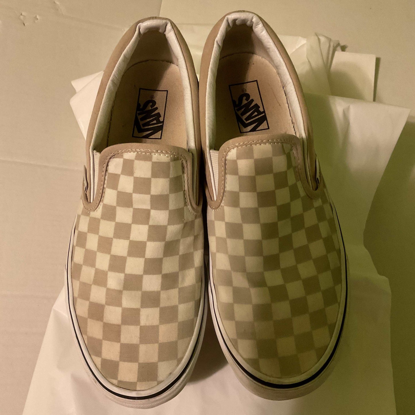 Vans Slip-On Checkerboard Shoes - Beige/White (Men's 10 / Women's 11.5)