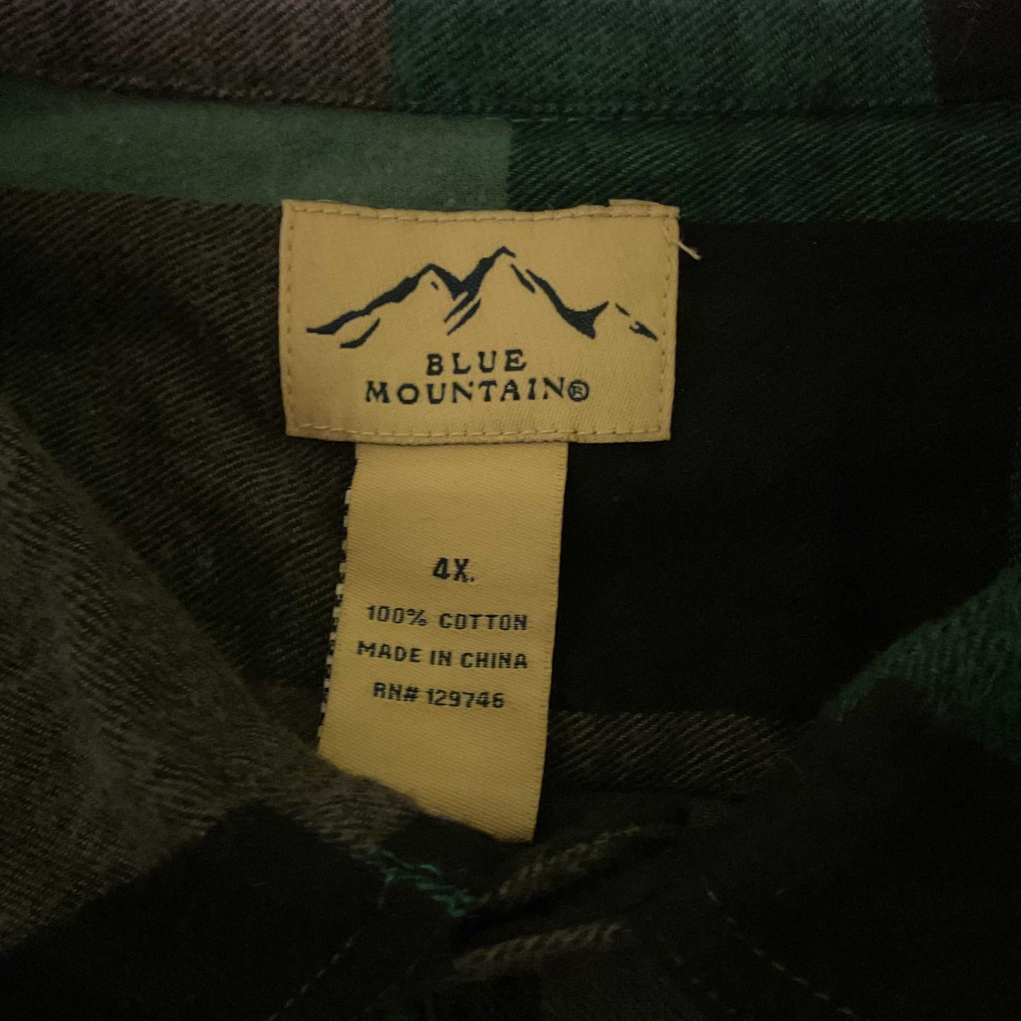 Blue Mountain 4X Flannel Shirt – Green/Black Plaid (100% Cotton)