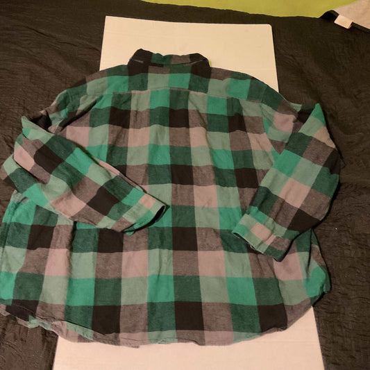 Blue Mountain 4X flannel shirt green black plaid 100 percent cotton long sleeve button front chest pocket