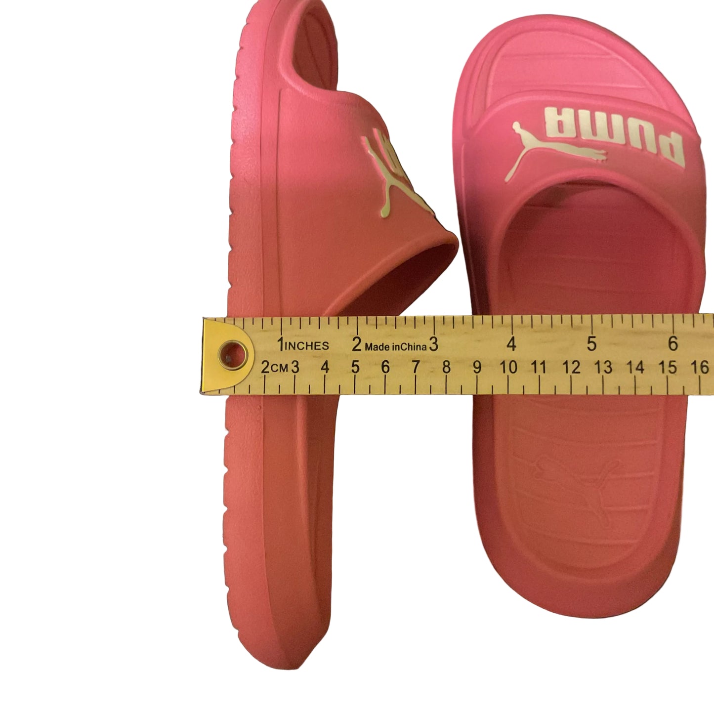 PUMA Logo Slide Sandals Pink – Cushioned EVA, Non‑Slip Outsole 7.5