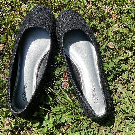 Hot Cakes Black Glitter Rhinestone Ballet Flats - Women's 11 Wide