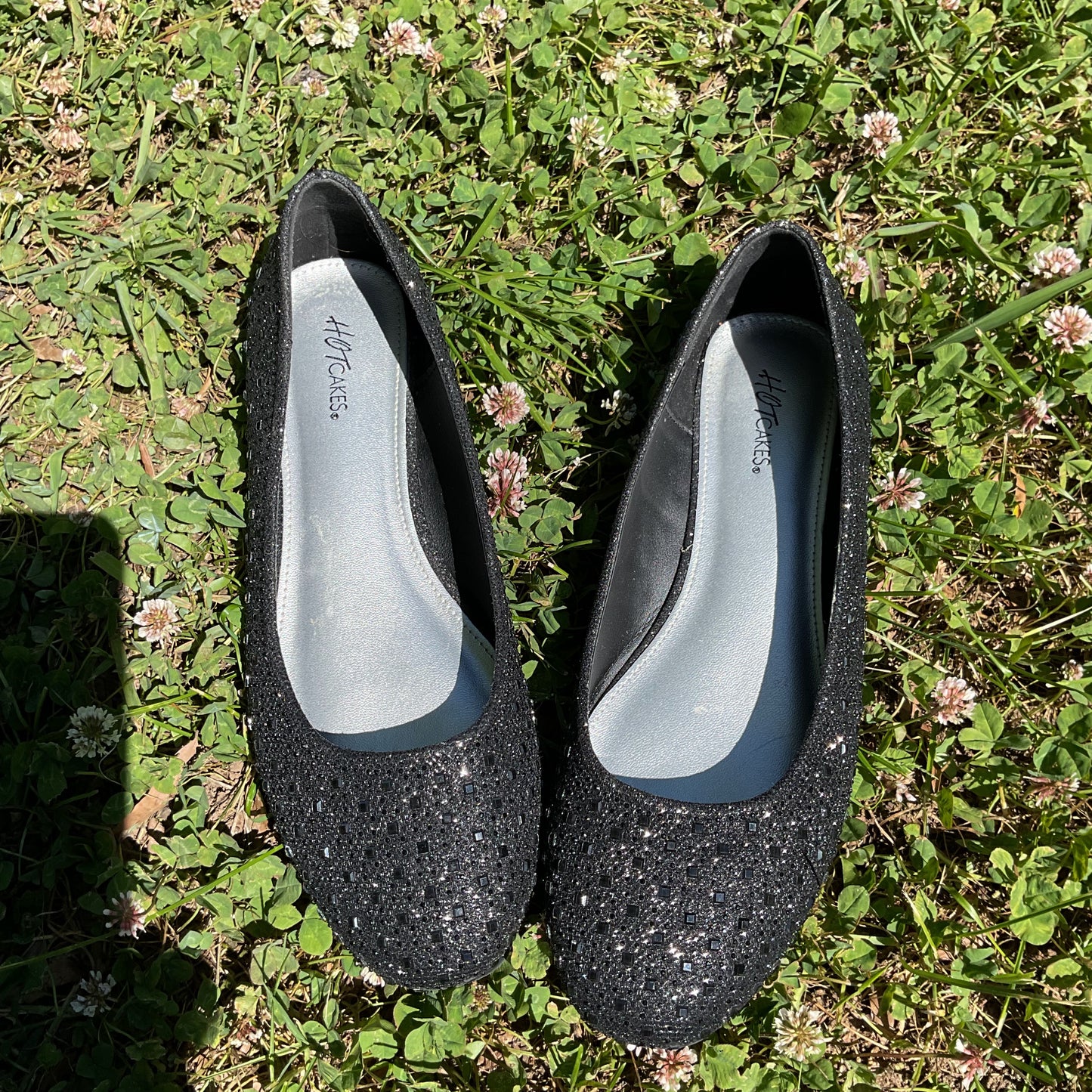 Hot Cakes Black Glitter Rhinestone Ballet Flats - Women's 11 Wide