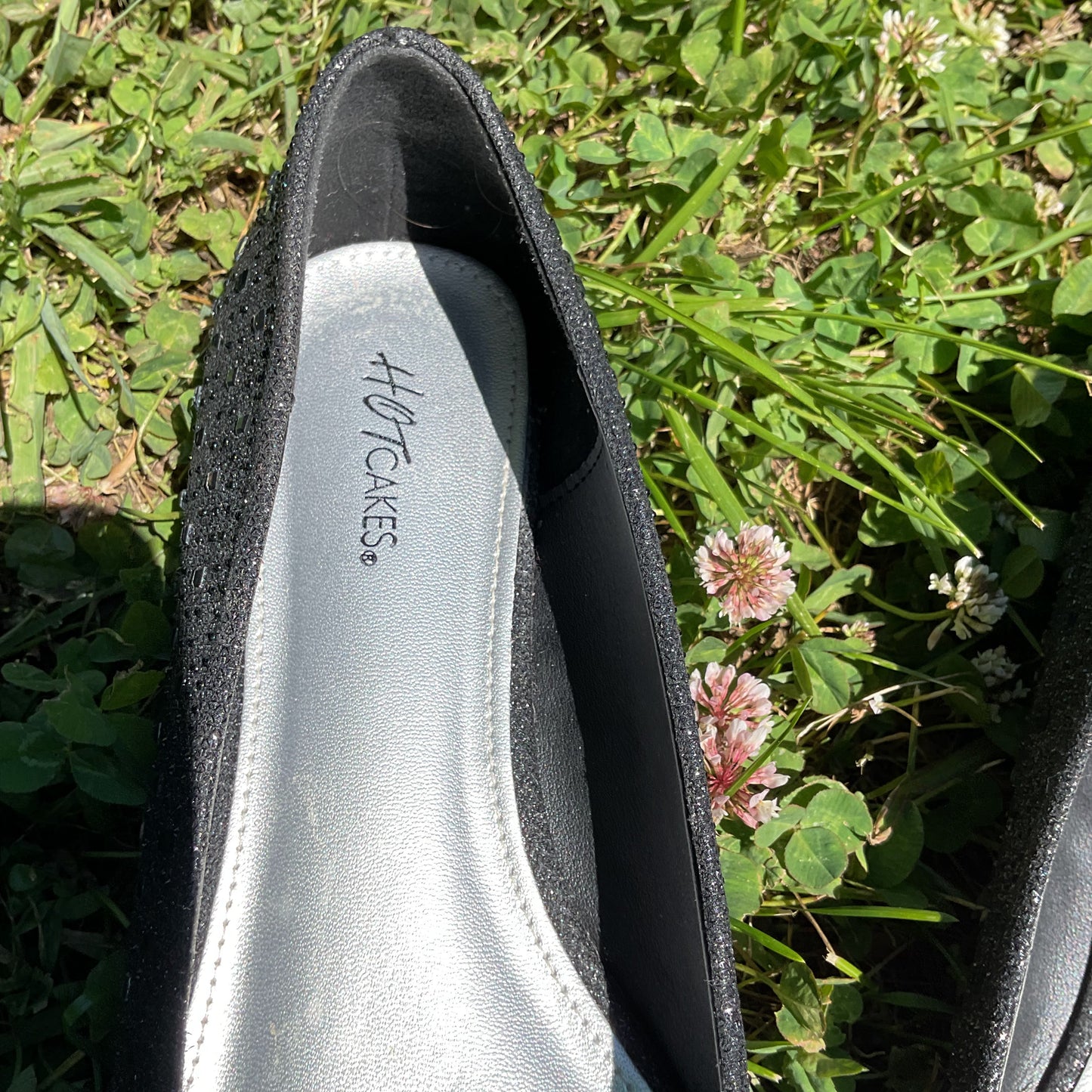 Hot Cakes Black Glitter Rhinestone Ballet Flats - Women's 11 Wide