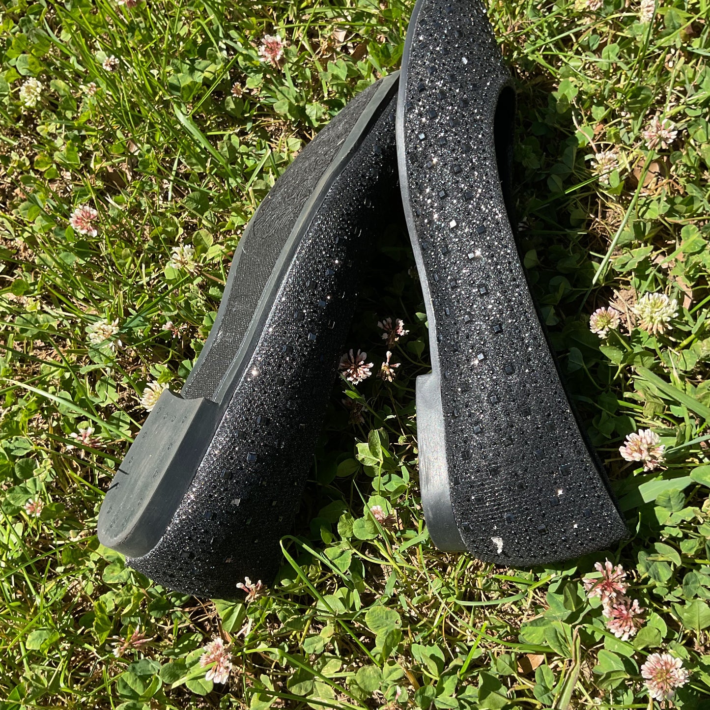 Hot Cakes Black Glitter Rhinestone Ballet Flats - Women's 11 Wide