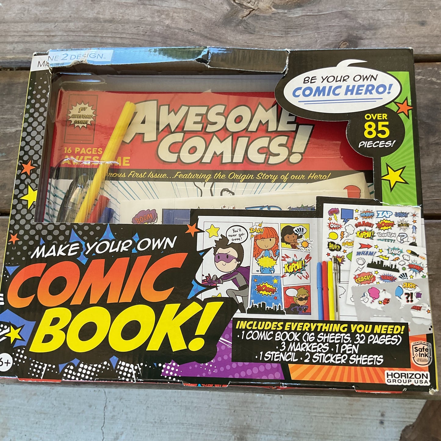 Mine 2 Design Make Your Own Comic Book Kit - DIY 32-Page Book & Stickers - NEW