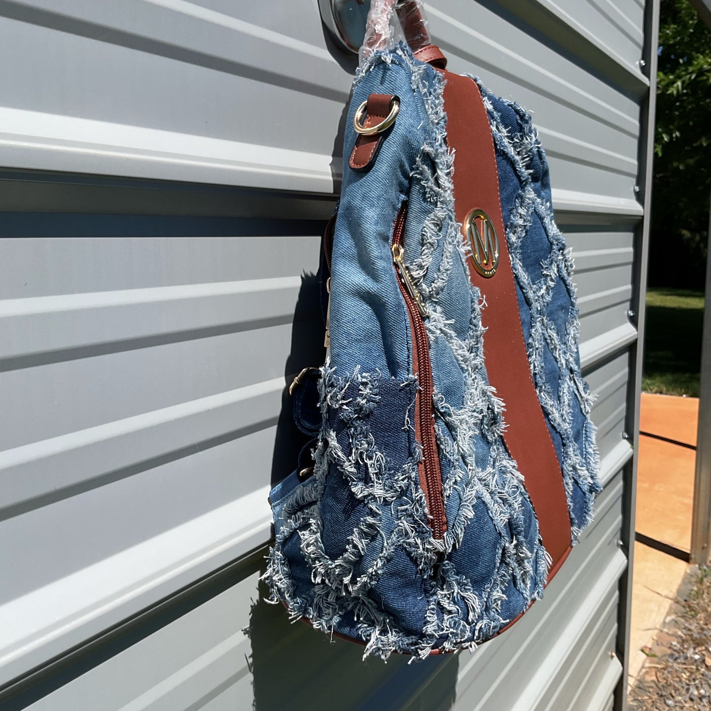 NWT M MARCO by MKP Collection Distressed Denim Backpack & Wristlet Set – Frayed Boho Style