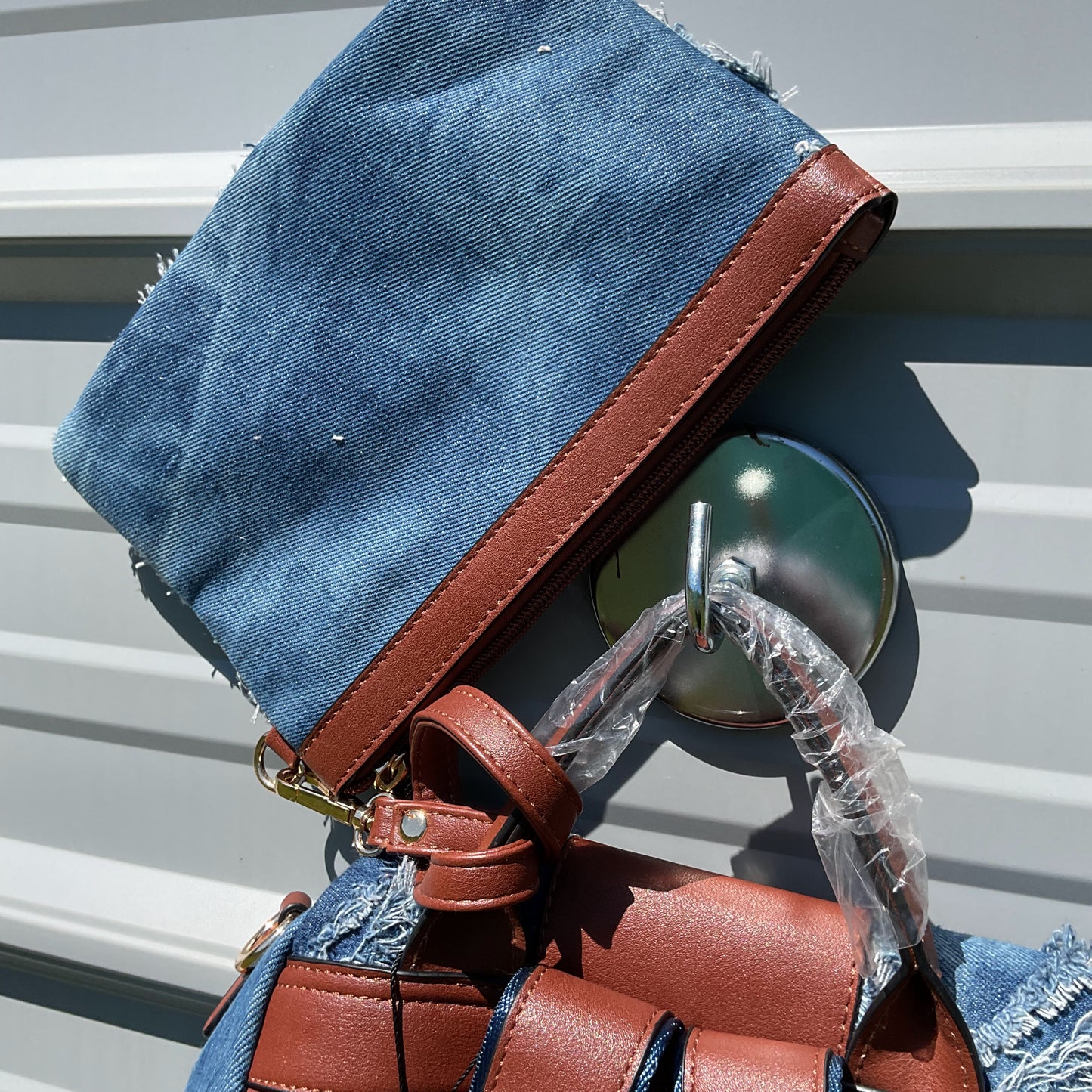 NWT M MARCO by MKP Collection Distressed Denim Backpack & Wristlet Set – Frayed Boho Style