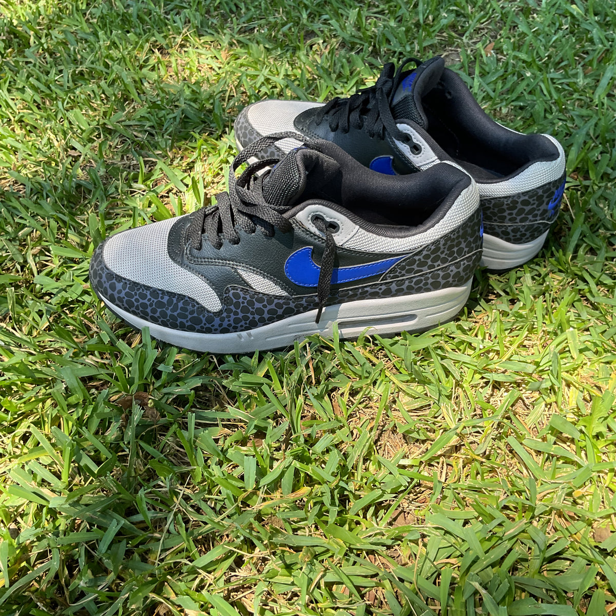 Nike Air Max Men's US 9 Safari Print Gray Black Blue Sneakers BQ6521-001