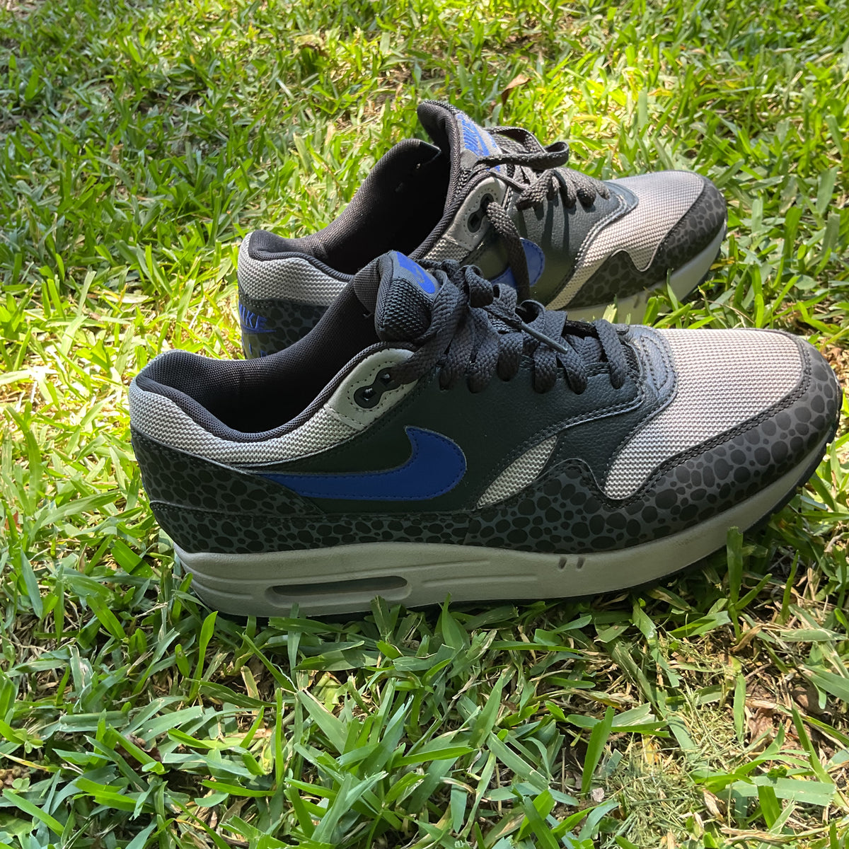 Nike Air Max Men's US 9 Safari Print Gray Black Blue Sneakers BQ6521-001