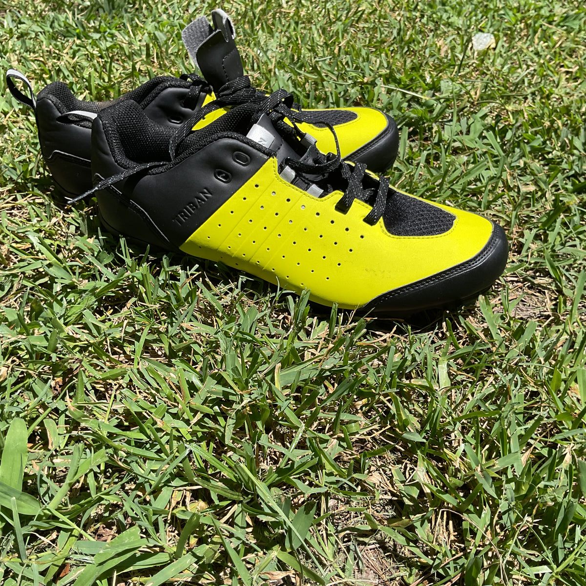 Decathlon Triban RC 500 Cycling Shoes High Vis Yellow Black Mens US 9.5 EU 43 SPD