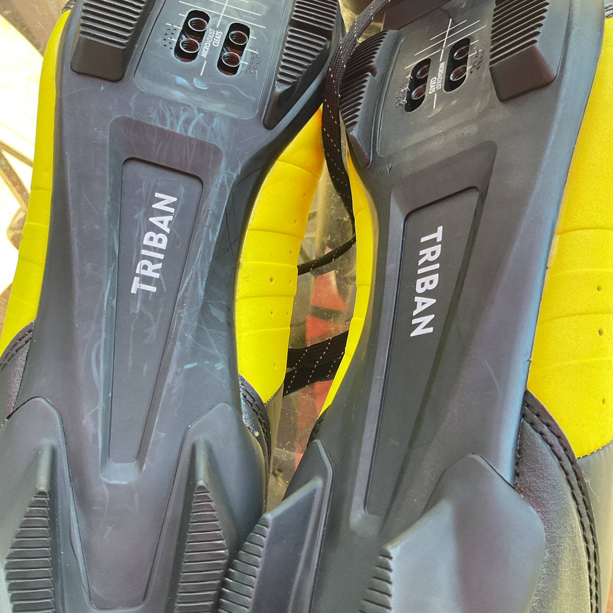 Decathlon Triban RC 500 Cycling Shoes High Vis Yellow Black Mens US 9.5 EU 43 SPD