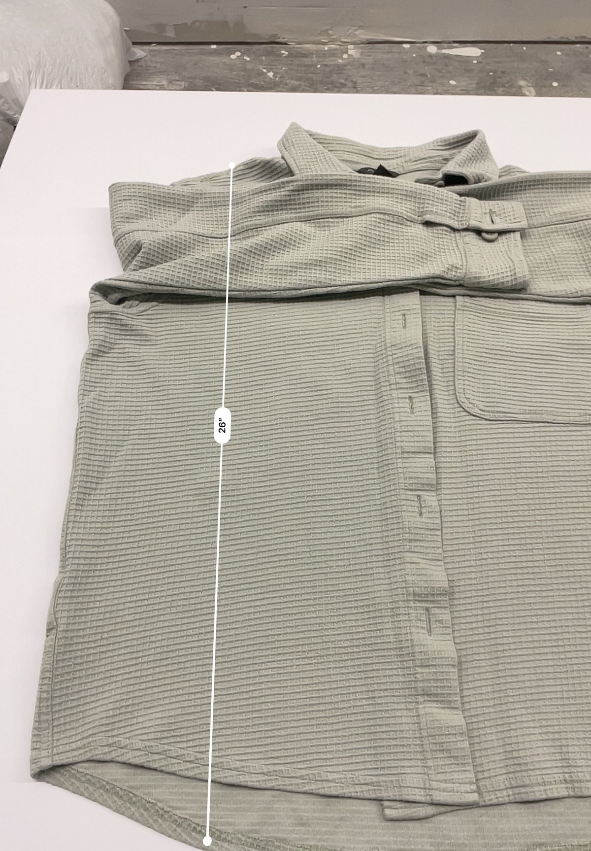 Eddie Bauer women's waffle knit button-down shirt in a light sage green color.
