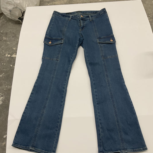Wild Fable Low Rise Flare Cargo Jeans Size 12 Medium Wash Denim Y2K Flap Pocket