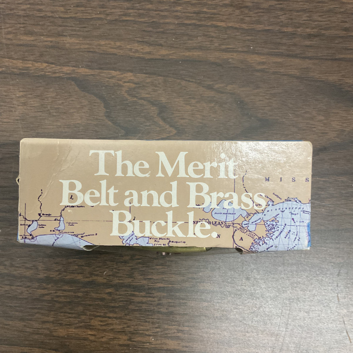 vintage Merit Cigarettes promotional brass belt buckle and webbed belt