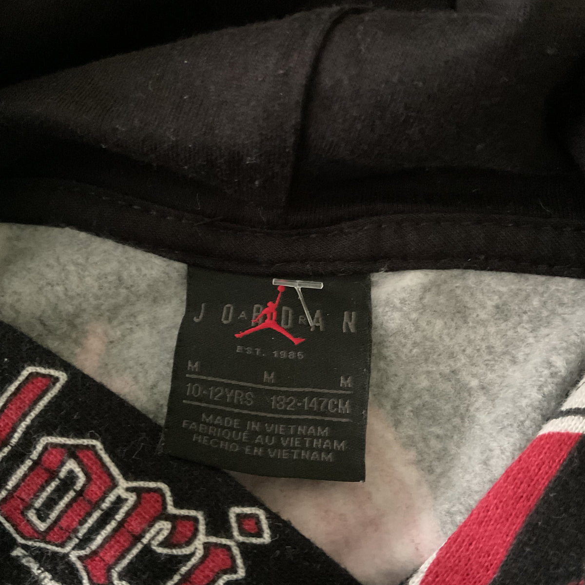 Nike Jordan Boys All Over Print Hoodie Flight School Deloris Red Black Size M (10-12)