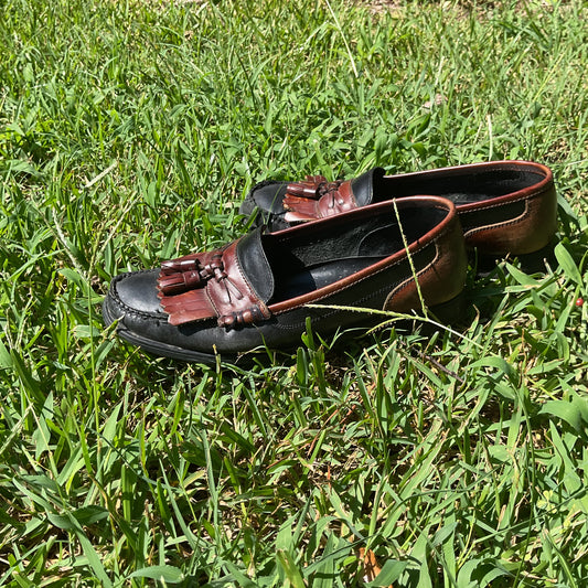 Vintage GH Bass Setta Two Tone Tassel Kiltie Loafers Mens 8.5 M Black Brown Leather