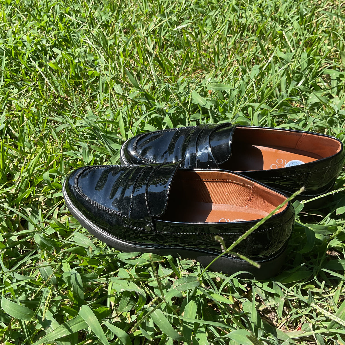 Franco Sarto Cassandra Platform Penny Loafers in Black Patent Leather