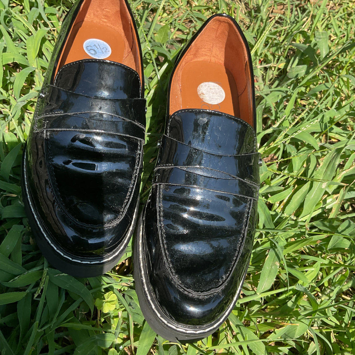 Franco Sarto Cassandra Platform Penny Loafers in Black Patent Leather