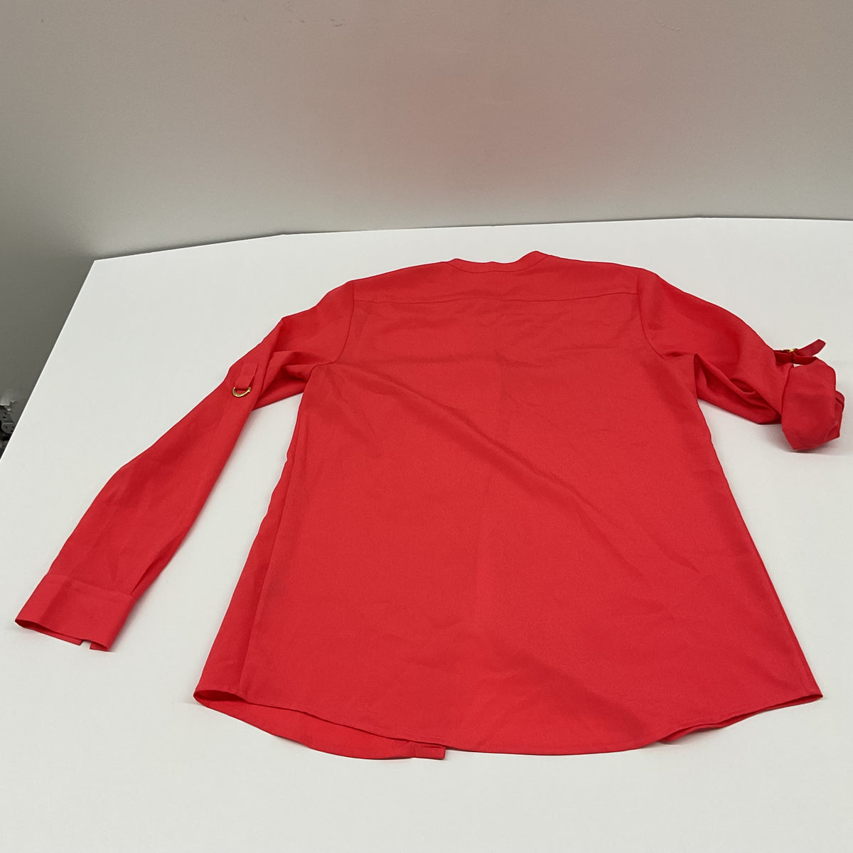 Calvin Klein Women's Size Small Red Roll-Tab Sleeve Gold Hardware Utility Blouse