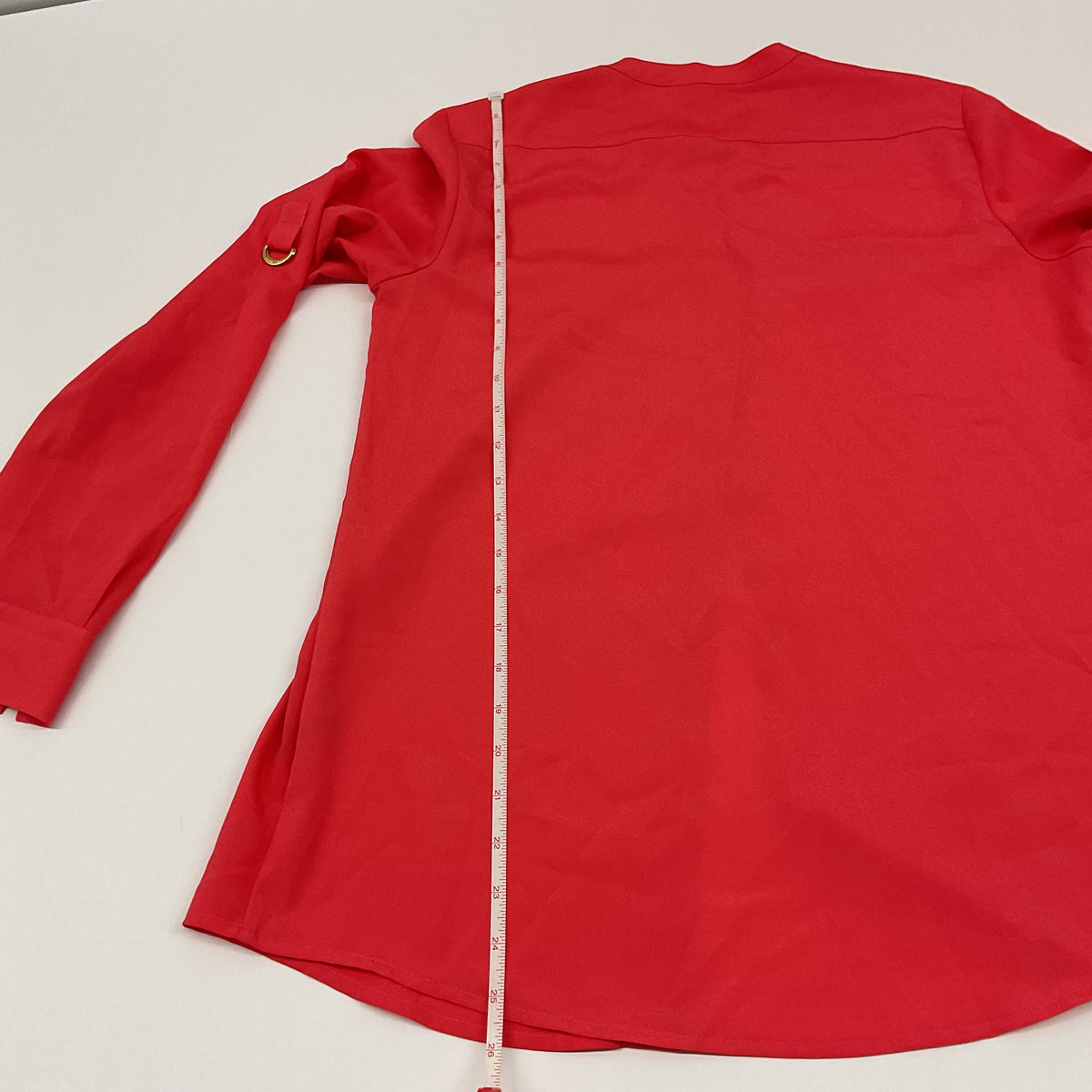 Calvin Klein Women's Size Small Red Roll-Tab Sleeve Gold Hardware Utility Blouse