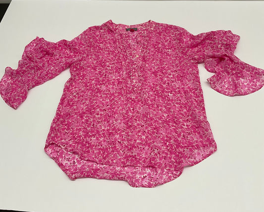 Vince Camuto Floral Pintuck Ruffle-Sleeve Blouse XS