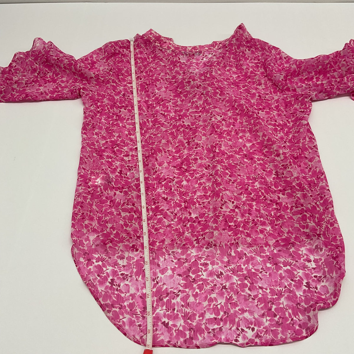 Vince Camuto Floral Pintuck Ruffle-Sleeve Blouse XS