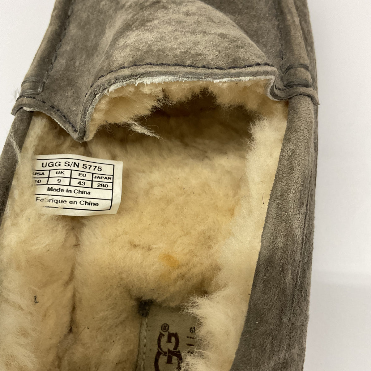 UGG Australia Men's Ascot Suede Sheepskin Moccasin Slippers Grey Size 10 (S/N 5775)