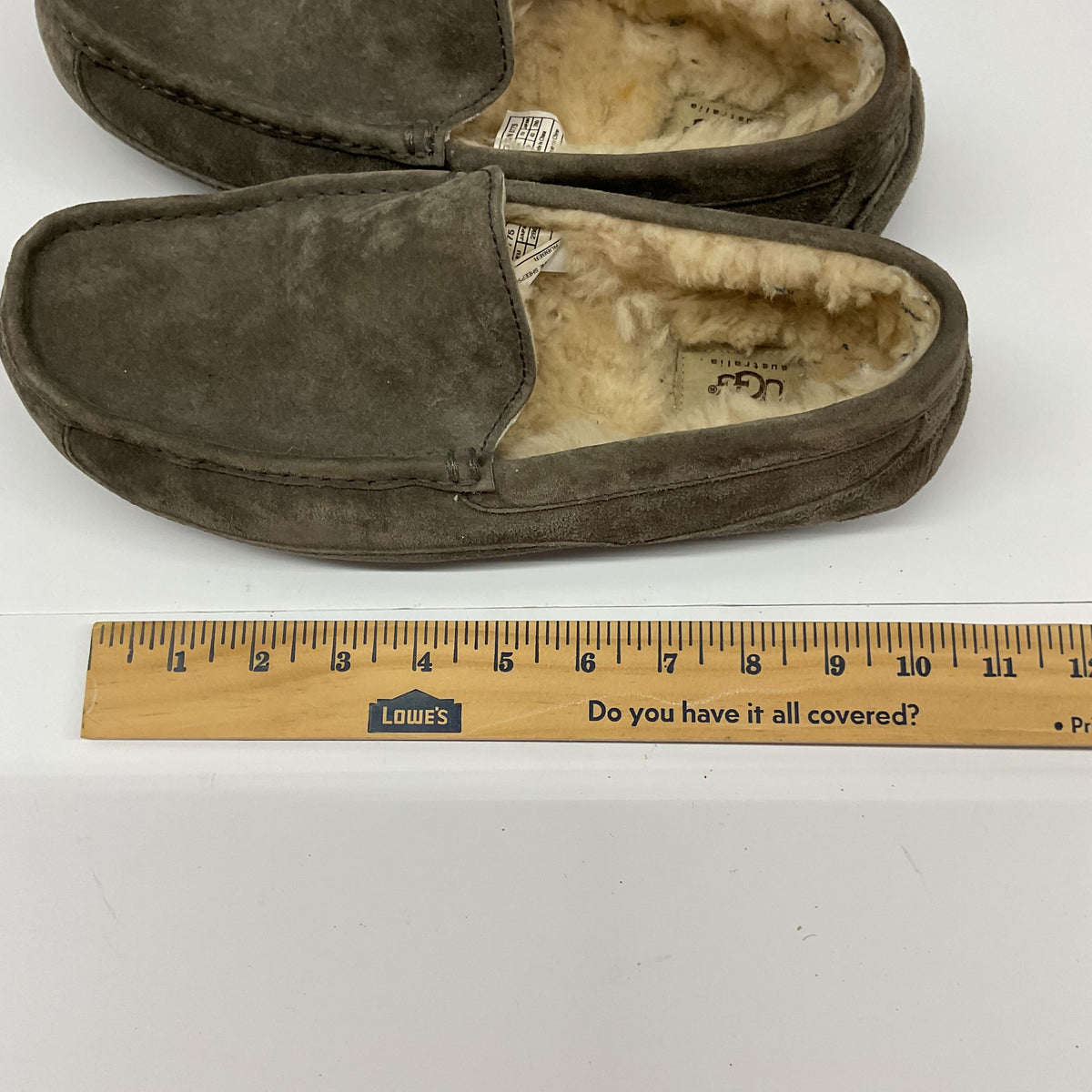 UGG Australia Men's Ascot Suede Sheepskin Moccasin Slippers Grey Size 10 (S/N 5775)