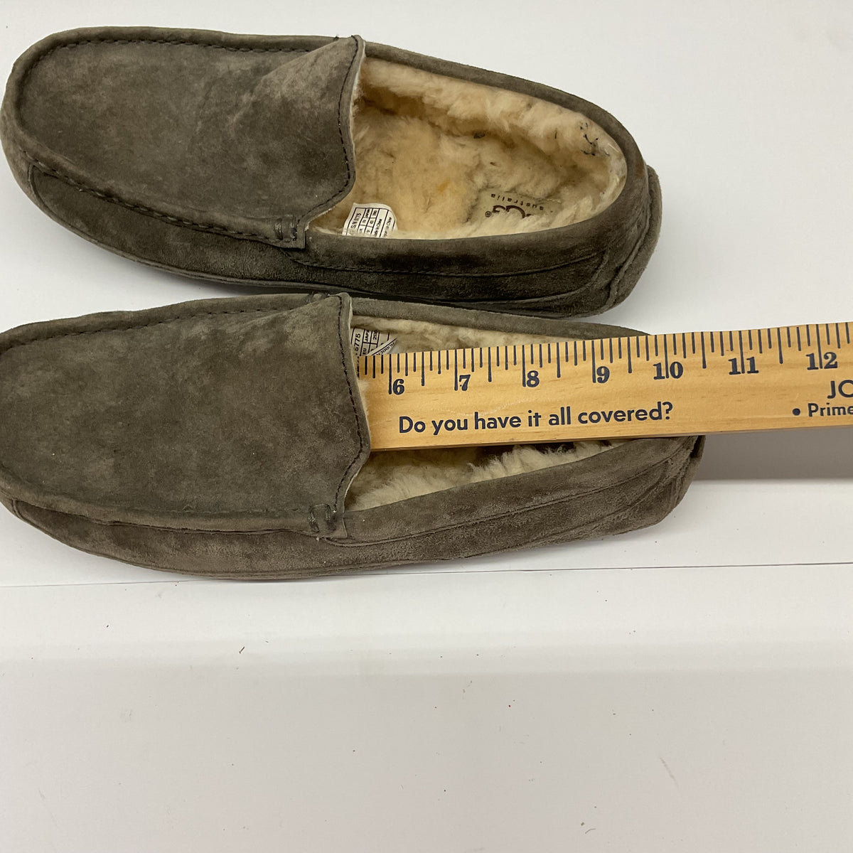 UGG Australia Men's Ascot Suede Sheepskin Moccasin Slippers Grey Size 10 (S/N 5775)