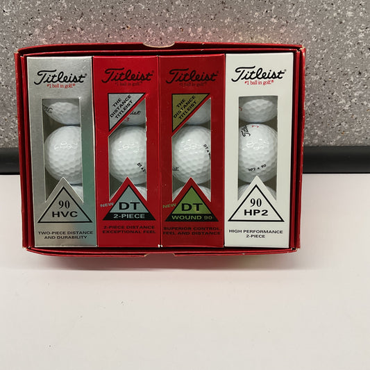Vintage Titleist Golf Ball Sampler Dozen Box - NOS DT Wound 90, 90 HVC, HP2, DT 2-Piece