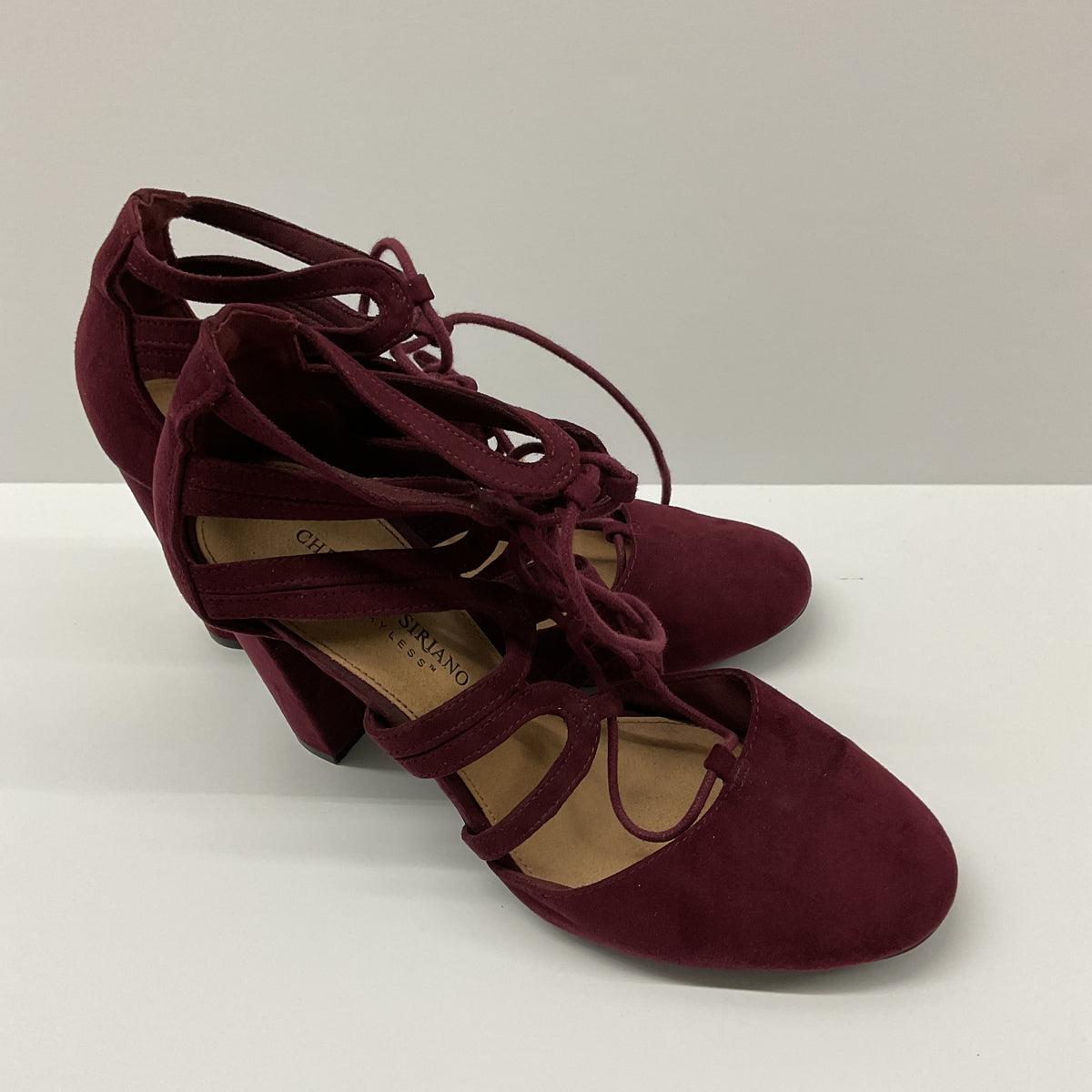 Christian Siriano for Payless Burgundy Lace-Up Block Heels Women's 7.5