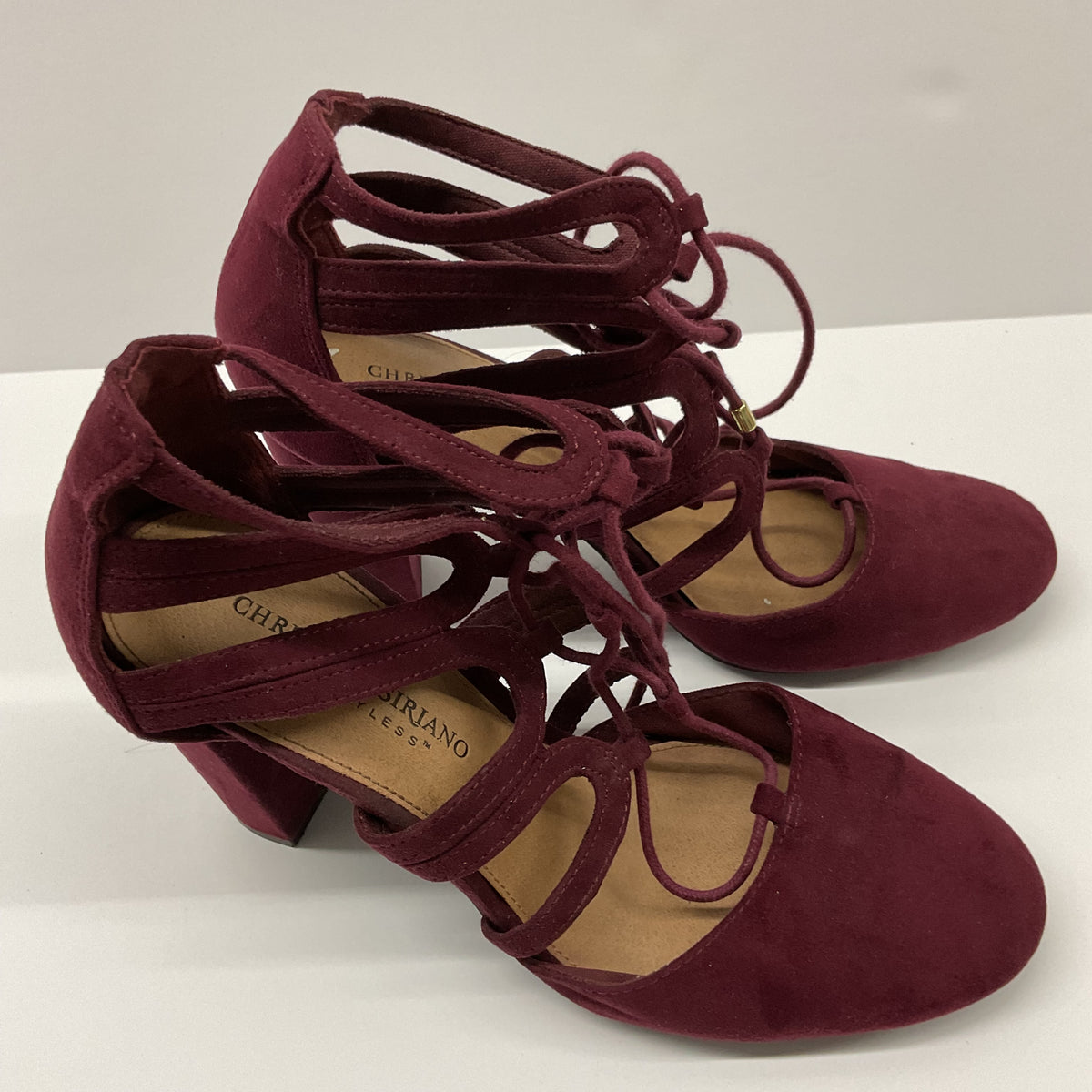 Christian Siriano for Payless Burgundy Lace-Up Block Heels Women's 7.5