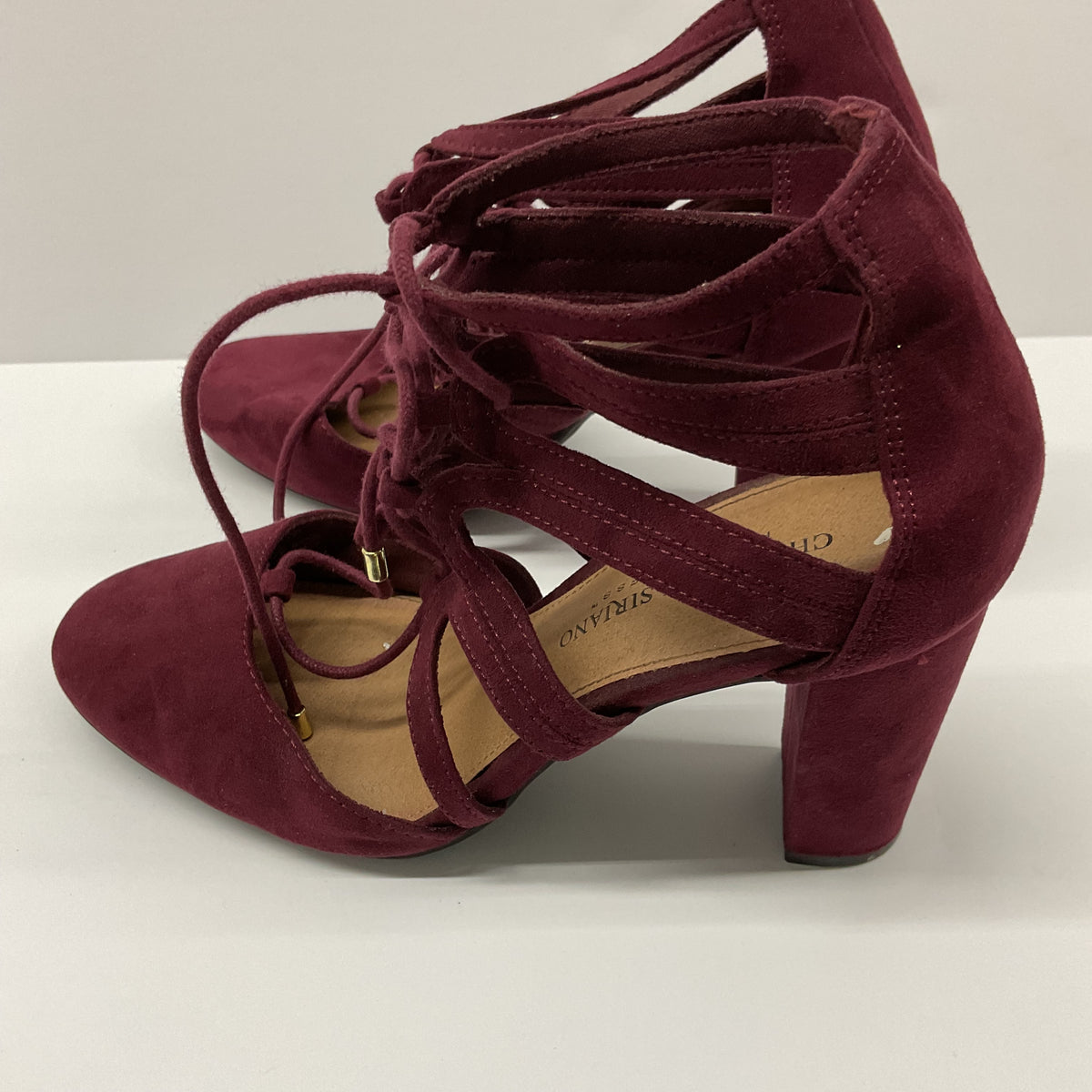 Christian Siriano for Payless Burgundy Lace-Up Block Heels Women's 7.5