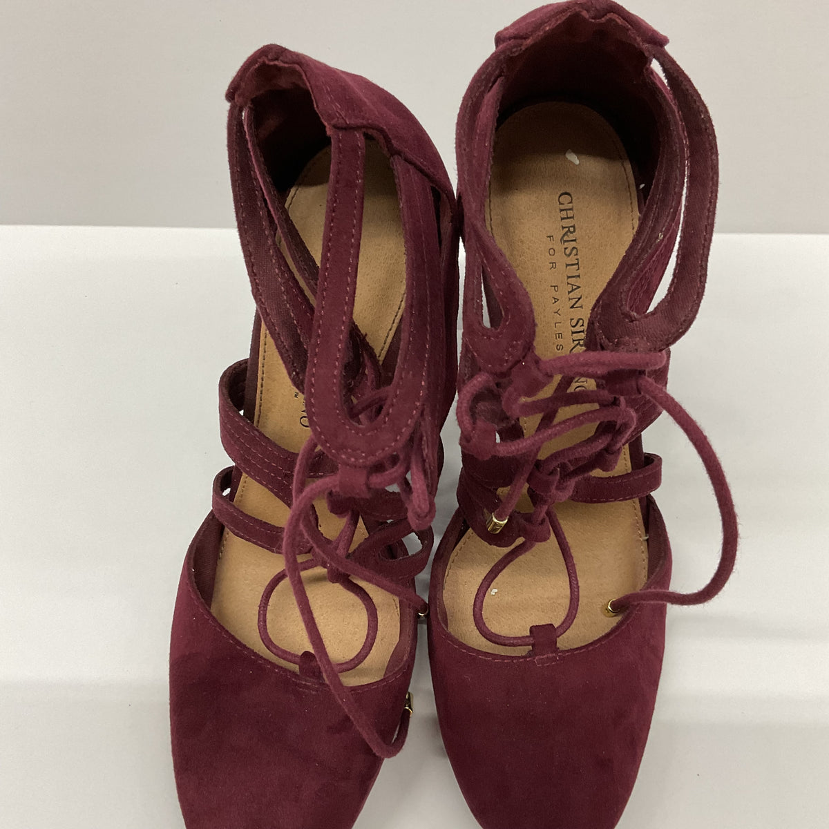 Christian Siriano for Payless Burgundy Lace-Up Block Heels Women's 7.5