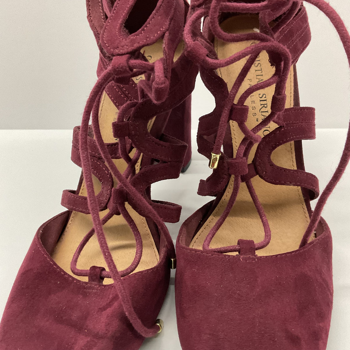Christian Siriano for Payless Burgundy Lace-Up Block Heels Women's 7.5