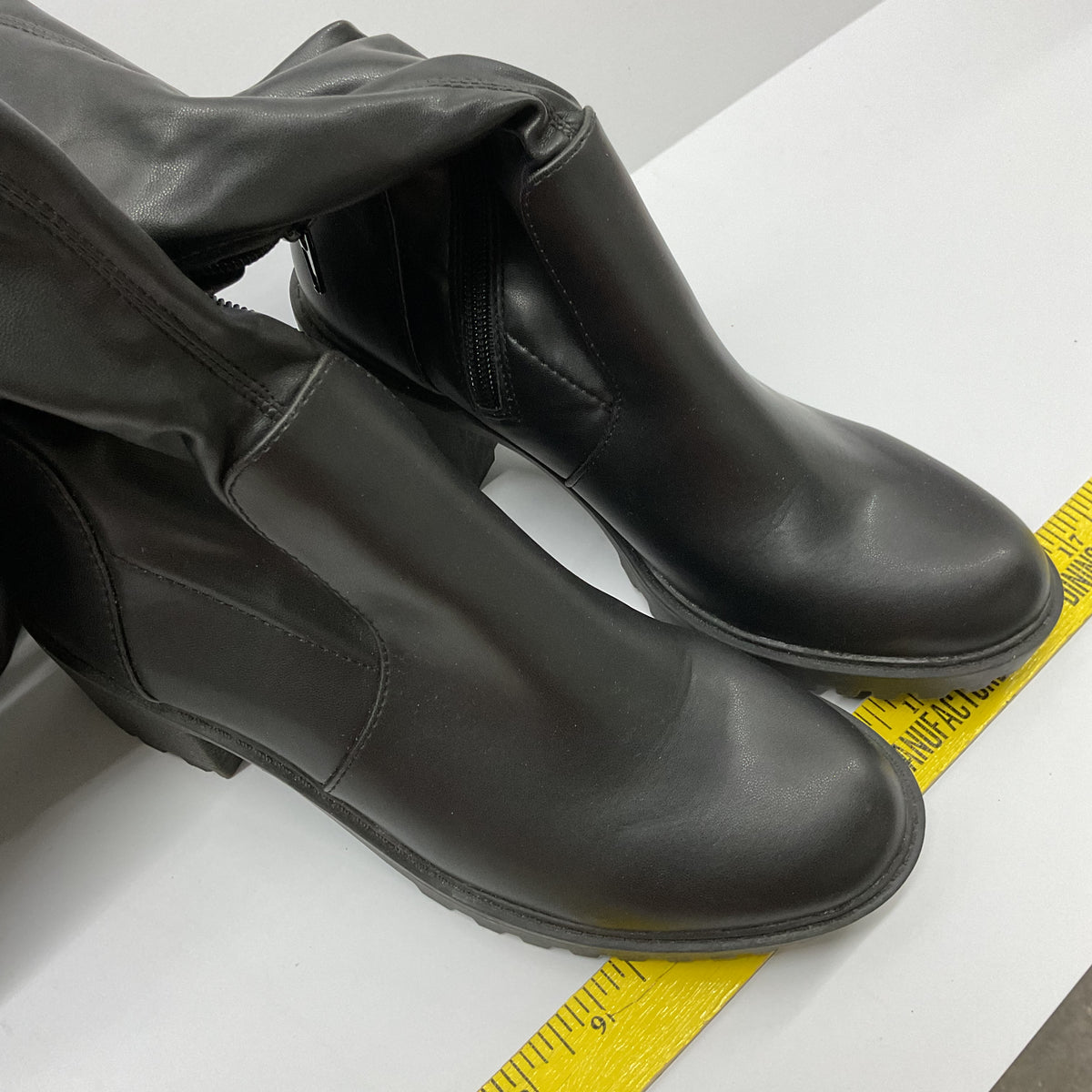Black Tall Lug Sole Block Heel Side Zip Boots – Size 9