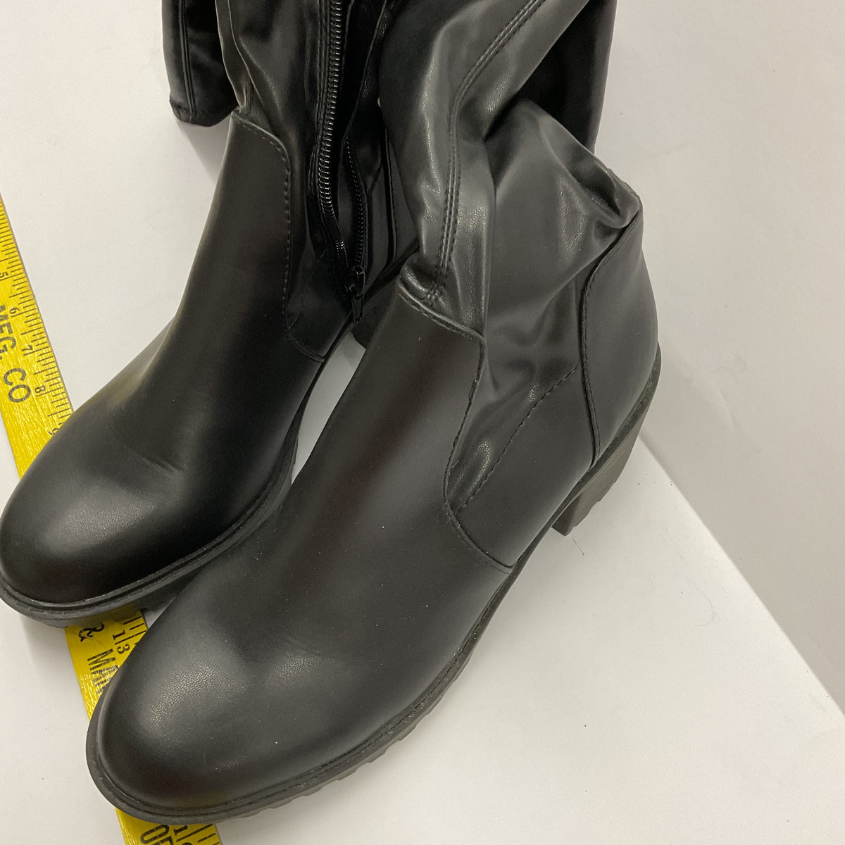 Black Tall Lug Sole Block Heel Side Zip Boots – Size 9