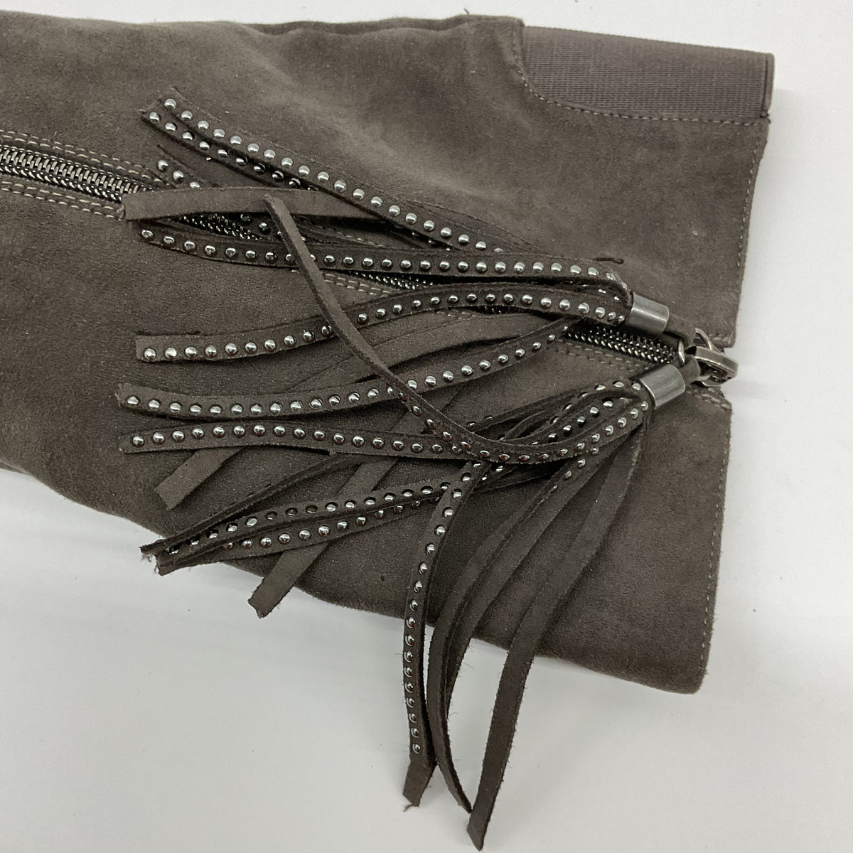 Steve Madden JFINNLY Girls Size 4 Taupe Tall Boots Studded Fringe Zip