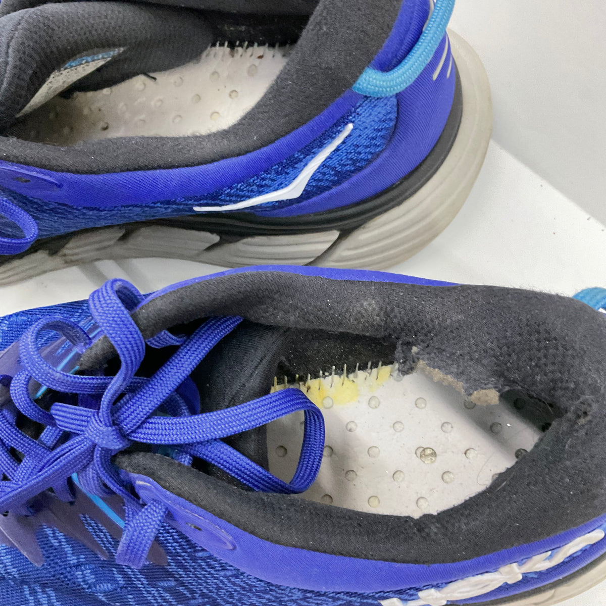 HOKA Blue Running Shoes Lace-Up Sneakers Worn Heel Lining No Insoles