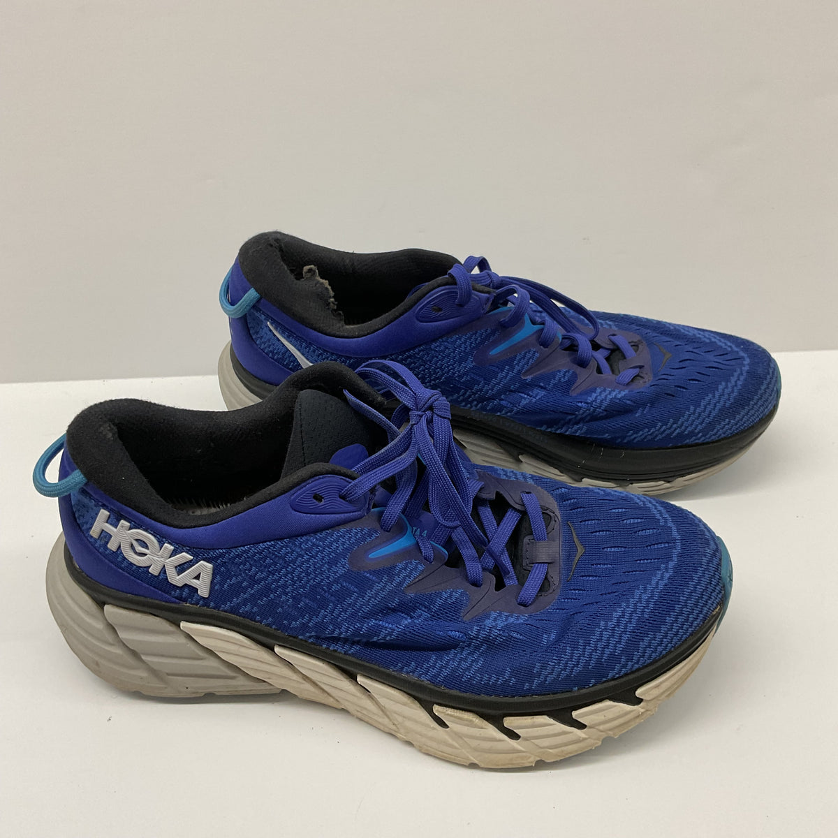 HOKA Blue Running Shoes Lace-Up Sneakers Worn Heel Lining No Insoles