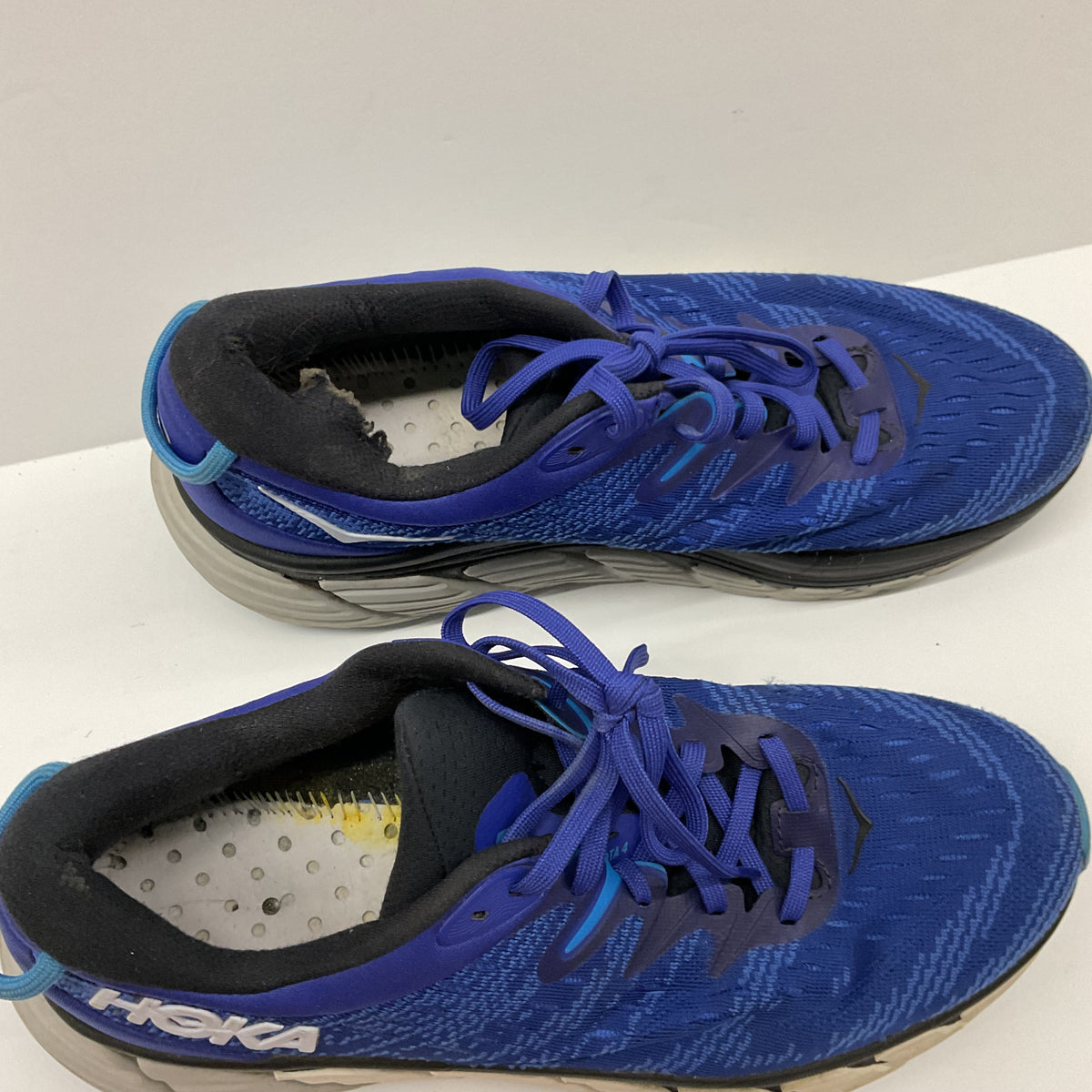 HOKA Blue Running Shoes Lace-Up Sneakers Worn Heel Lining No Insoles