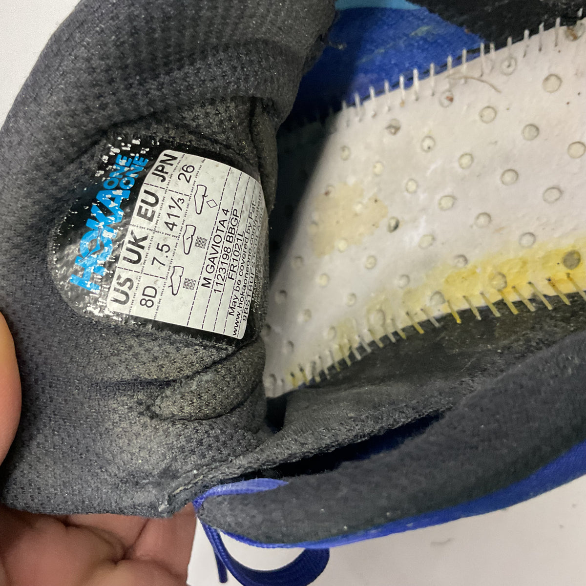 HOKA Blue Running Shoes Lace-Up Sneakers Worn Heel Lining No Insoles