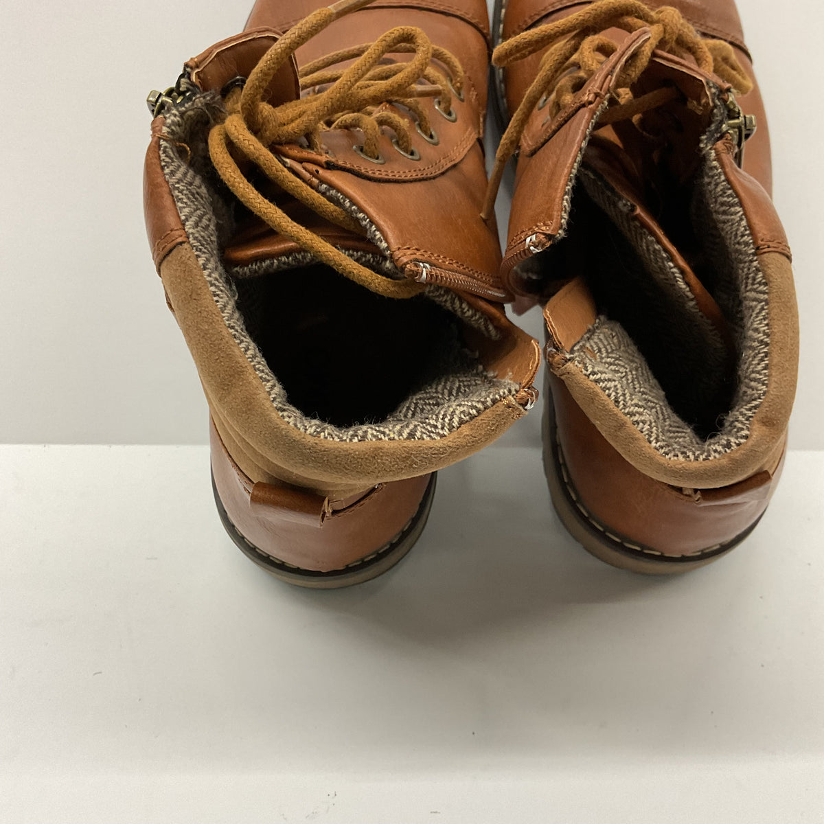 COTTIMO Brown Cap Toe Ankle Boots Lace Up Side Zip Lug Sole Padded Collar