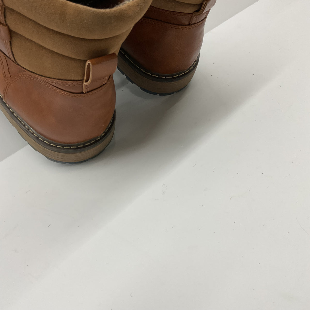 COTTIMO Brown Cap Toe Ankle Boots Lace Up Side Zip Lug Sole Padded Collar