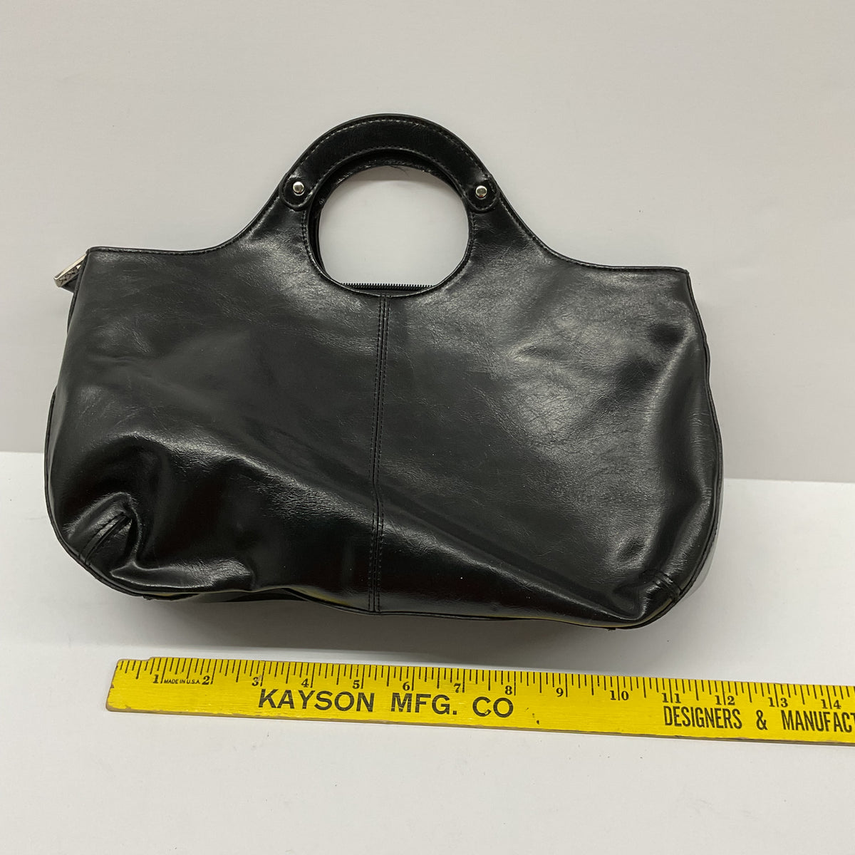 Vintage Black Leather Satchel Handbag with Citrus Print Lining