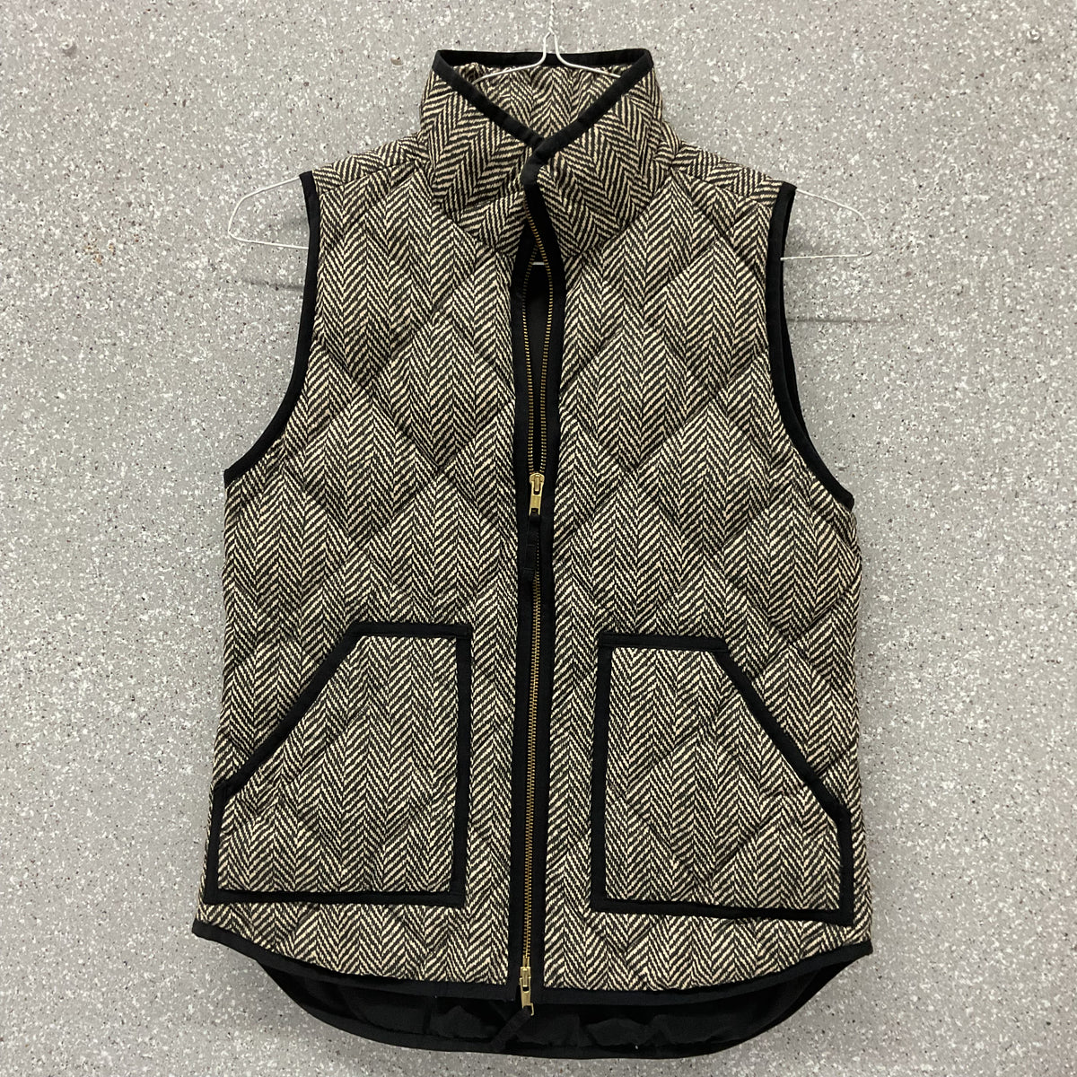 J.Crew Women's XS Herringbone Quilted Zip Front Vest Black Cream