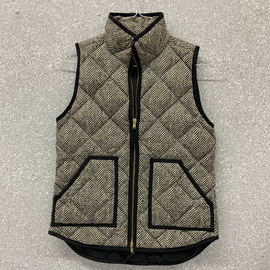 J.Crew Women's XS Herringbone Quilted Zip Front Vest Black Cream