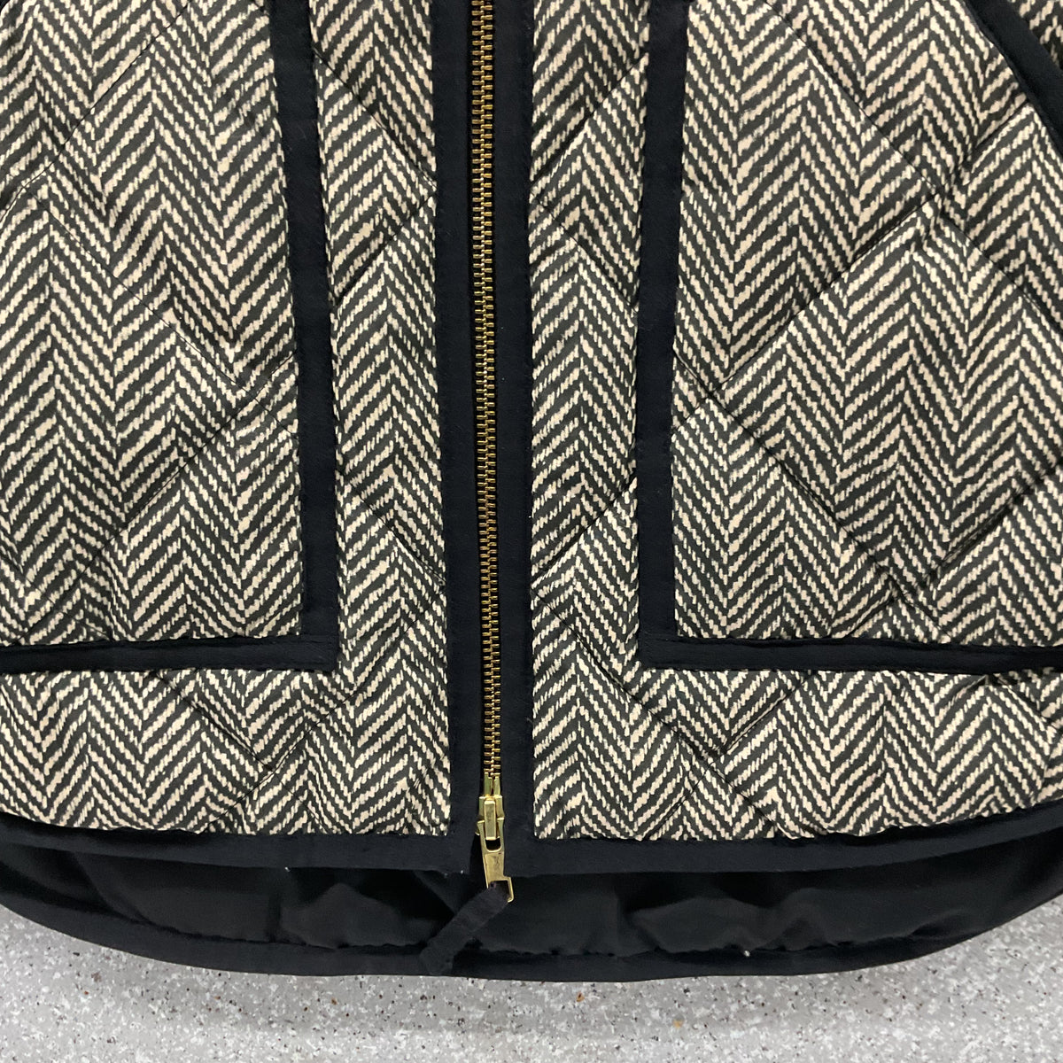 J.Crew Women's XS Herringbone Quilted Zip Front Vest Black Cream