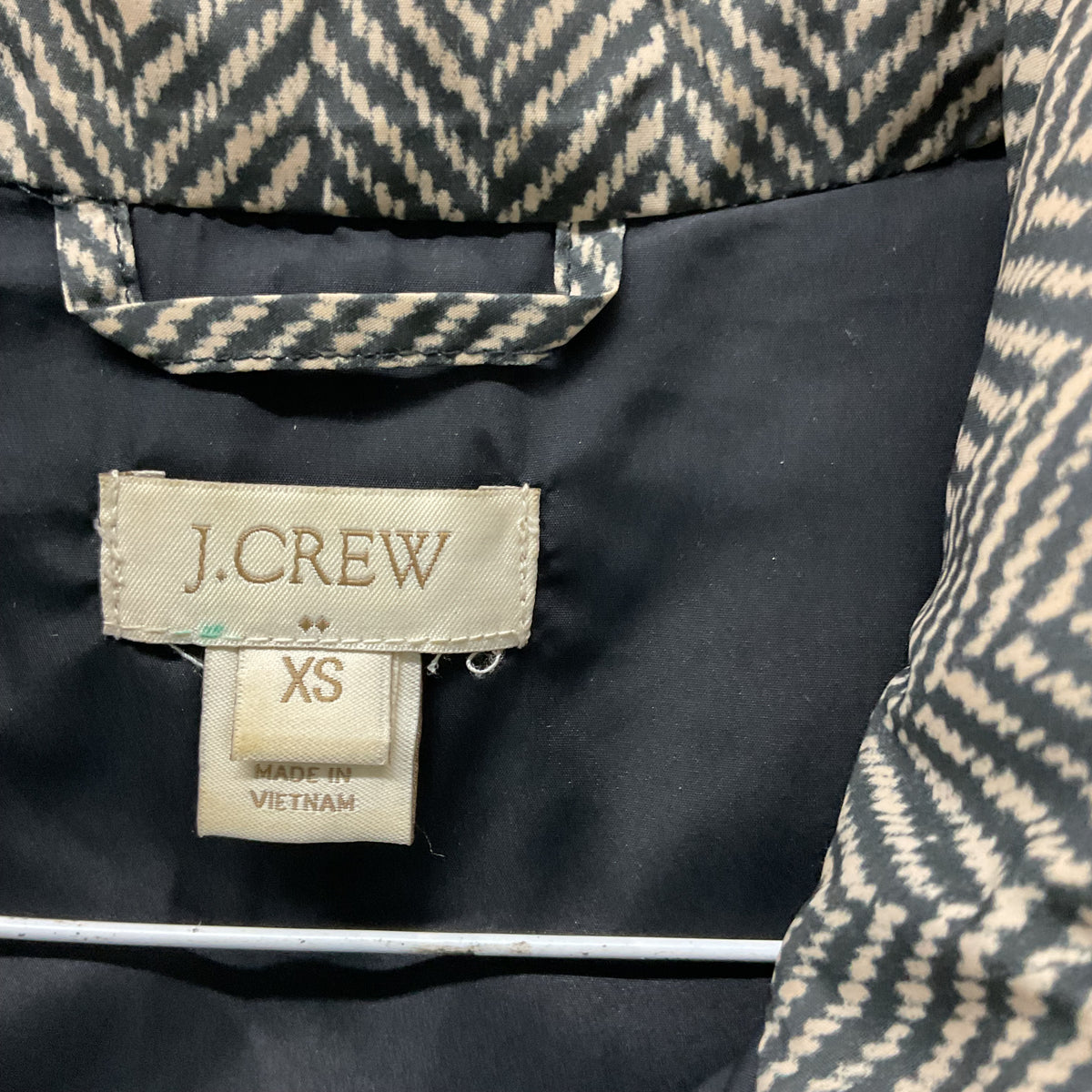 J.Crew Women's XS Herringbone Quilted Zip Front Vest Black Cream