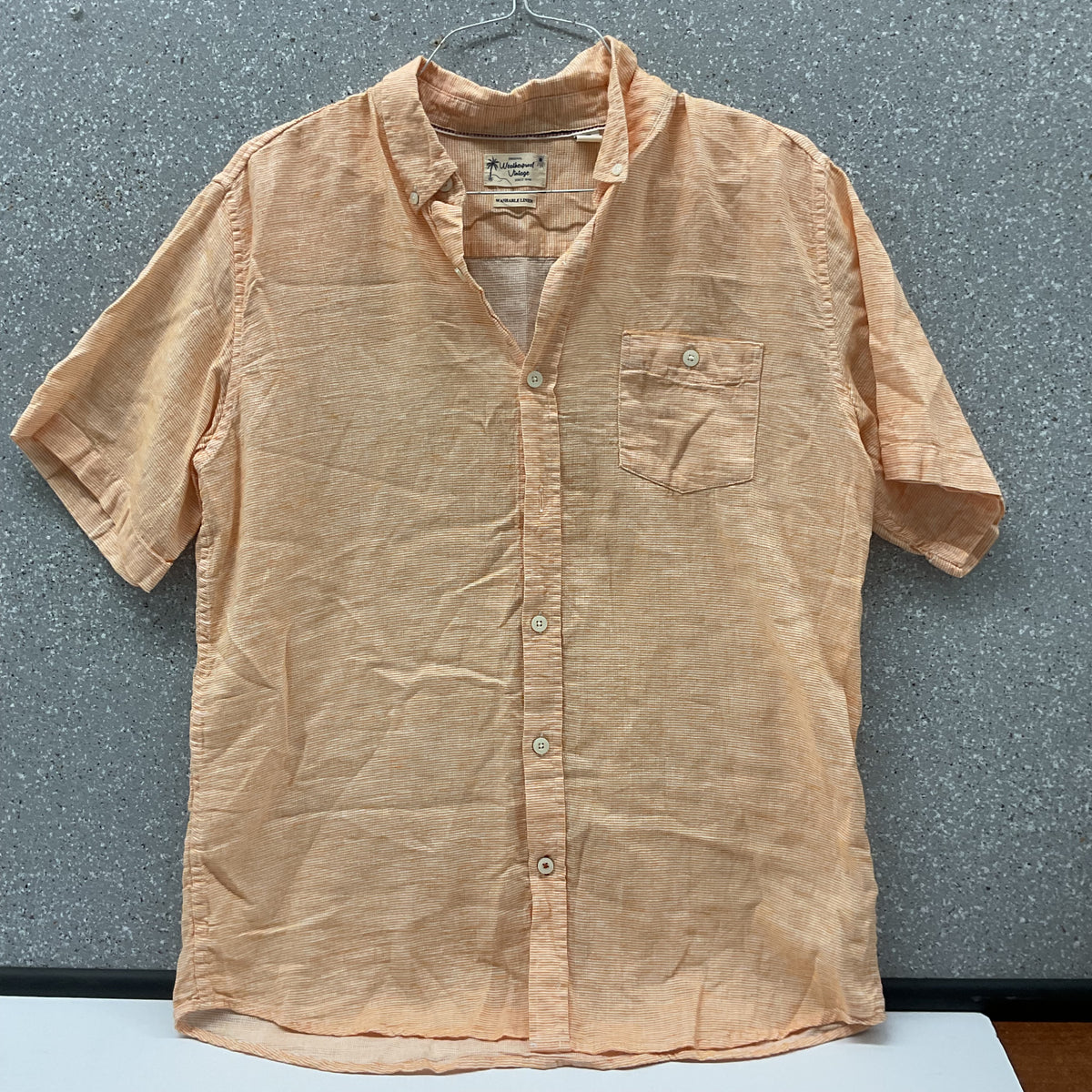 Weatherproof Vintage Men's Large Washable Linen Striped Short Sleeve Shirt